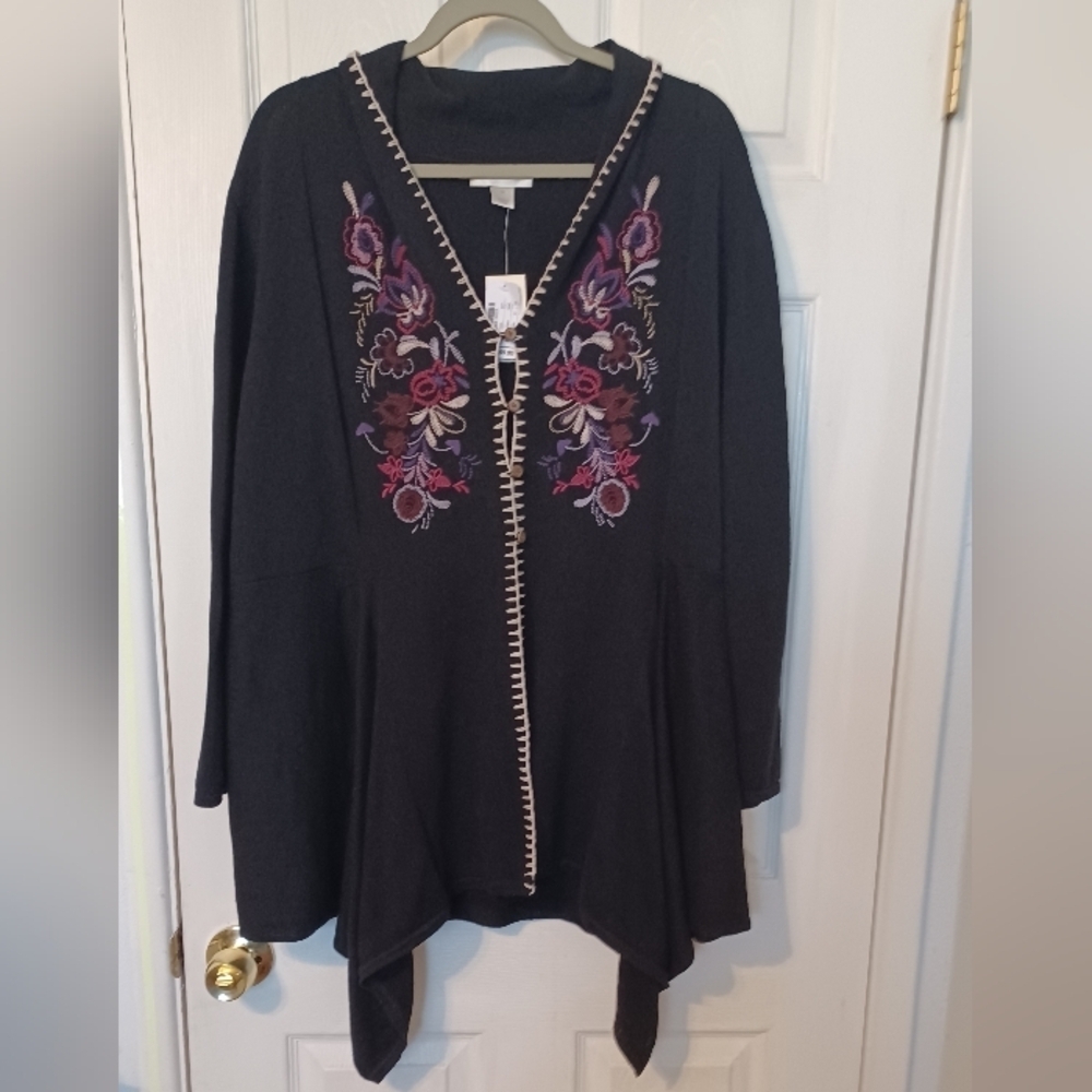 CJ Banks Embroidered Cardigan